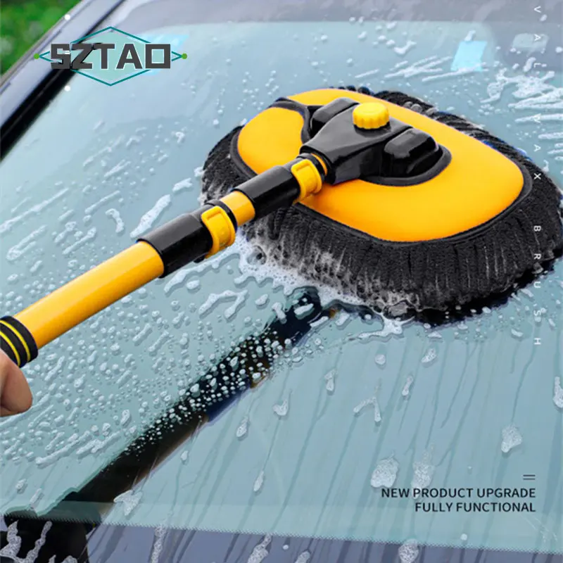New Car Cleaning Brush 15 Degree Bend Car Wash Brush Telescoping Long Handle Cleaning Mop Chenille Broom Auto Accessories