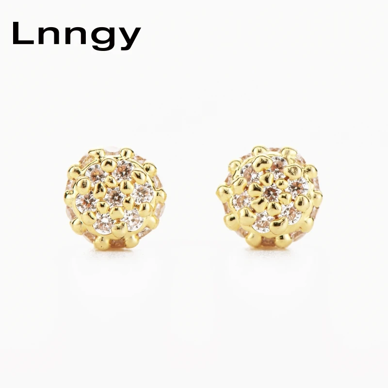 

Lnngy Yellow Gold Round Pave Cubic Zirconia Charm Stud Earrings for Men Women 10K Solid Gold Iced Out Hip-Hop Ear Studs Jewelry