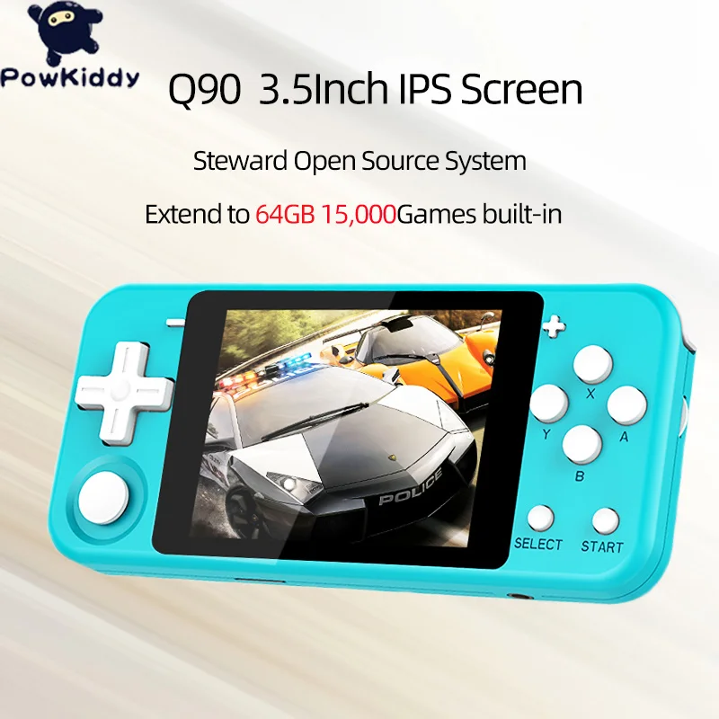 

POWKIDDY Q90 3.0Inch IPS Screen Handheld Retro Game Players 64GB 15,000 Games Built-in open source Linux Steward System Kid Gift