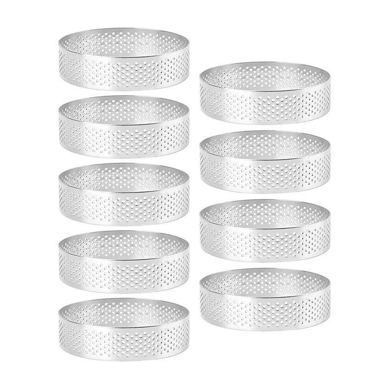 

9 Pack Round Tart Ring, Mousse Rings, Stainless Steel Heat-Resistant Perforated Mousse Rings, Metal Round Ring Mold