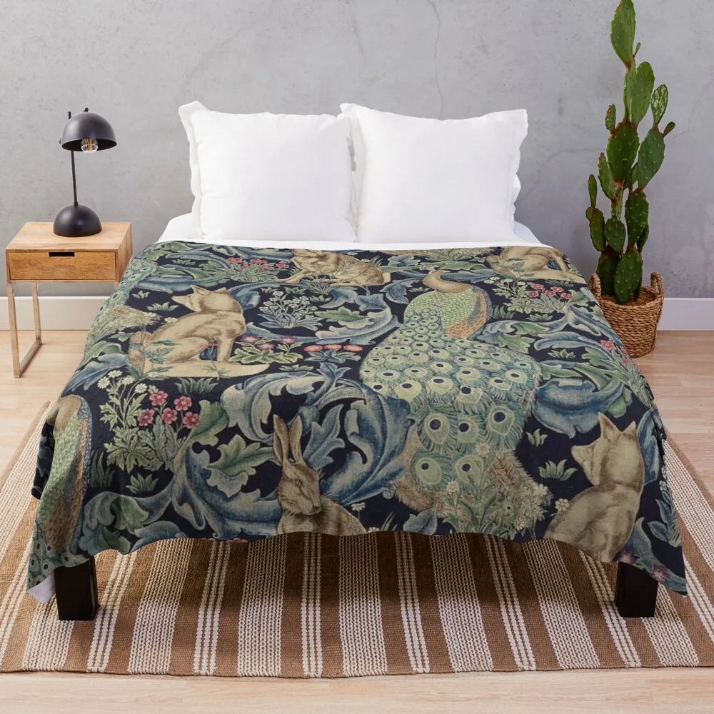 

William Morris Craftsman Forest Compilation Indigo Blue Vintage Pattern Throw Blanket Blankets Sofas Of Decoration