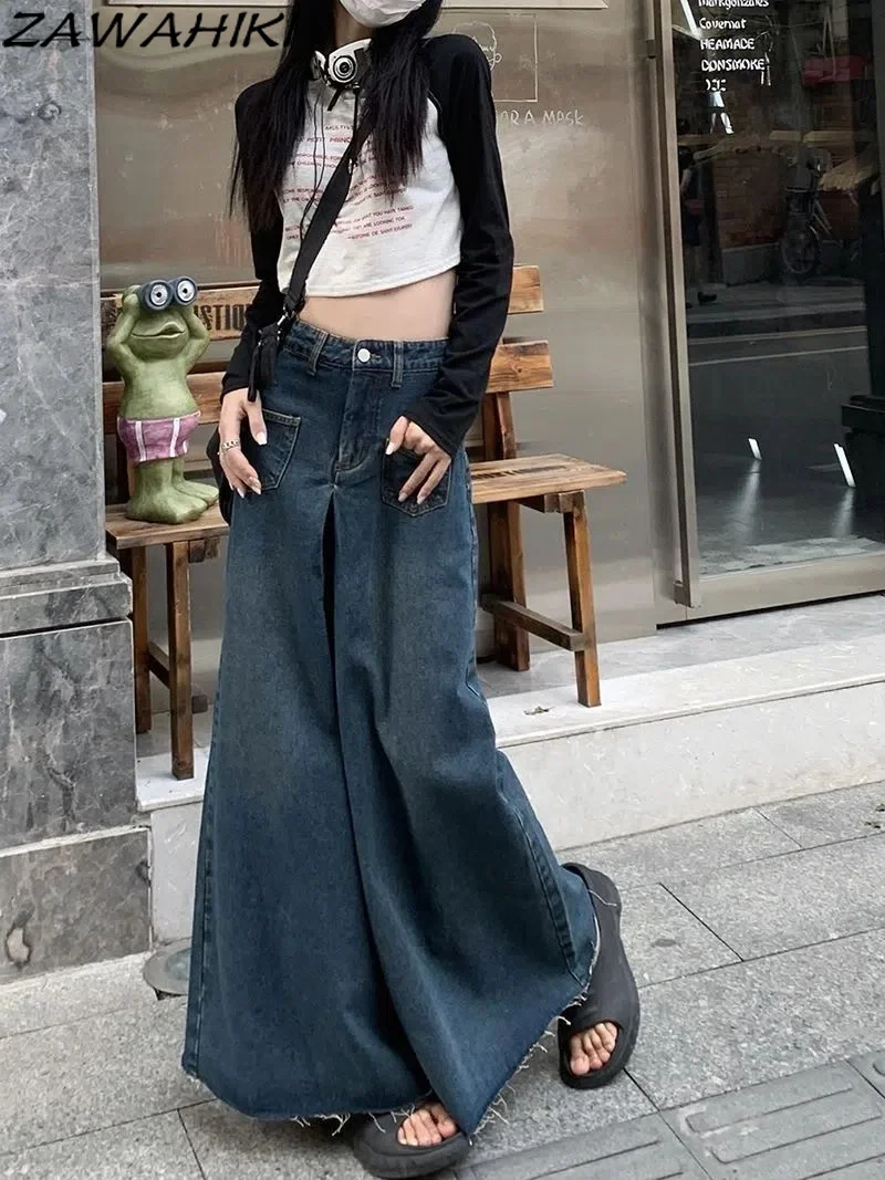 Oversized Vintage High Waist Jeans High Street Loose Frayed Wide Leg Jeans Fashion Korean Casual Solid Color Straight Trousers images - 6