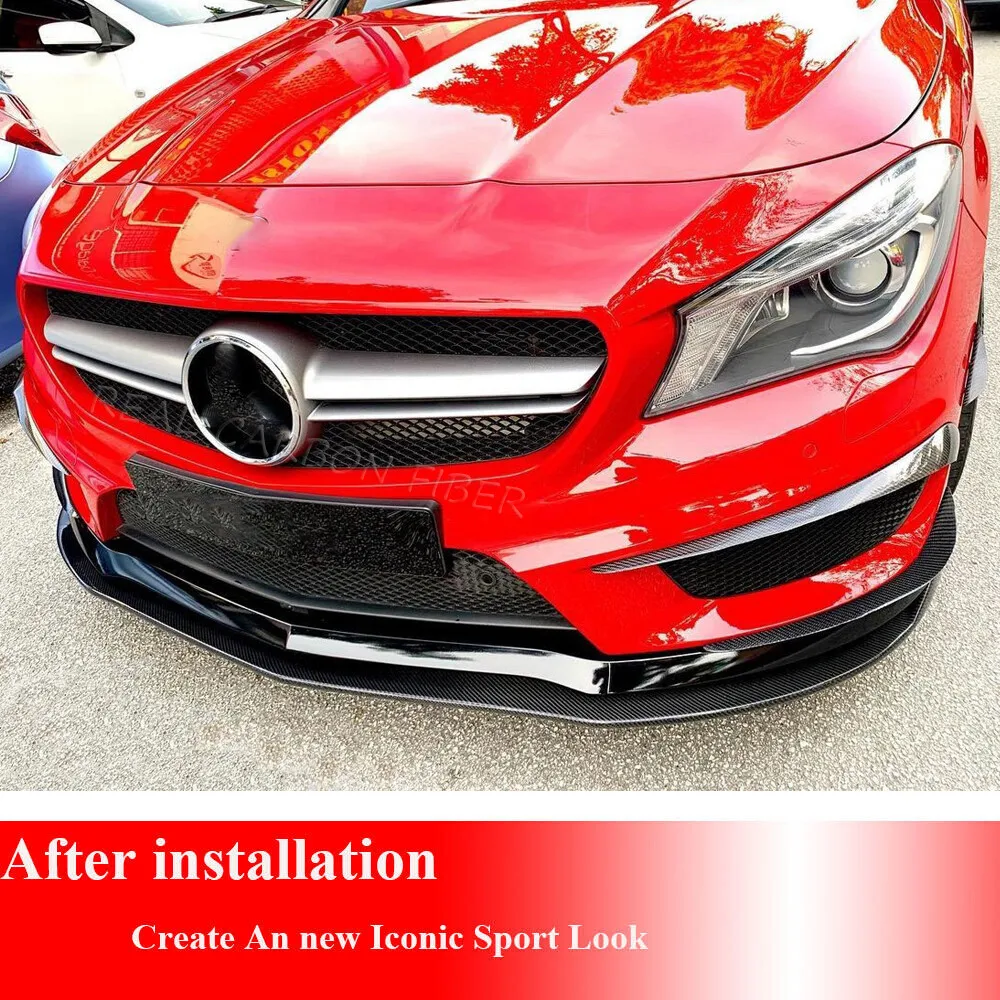 Фото Для Mercedes-Benz W117 C117 CLA250 CLA45 2014-15: Накладки-сплиттеры на передний бампер из настоящего карбона, аксессуары для автомобиля №3