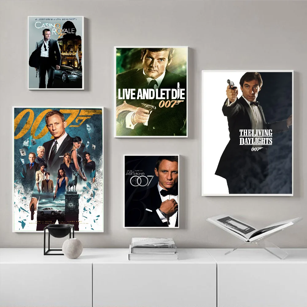 Movie J-James B-Bonds 007 Self-adhesive Art Poster Fancy Wall Sticker for Living Room Bar Decoration Vintage Decorative Painting