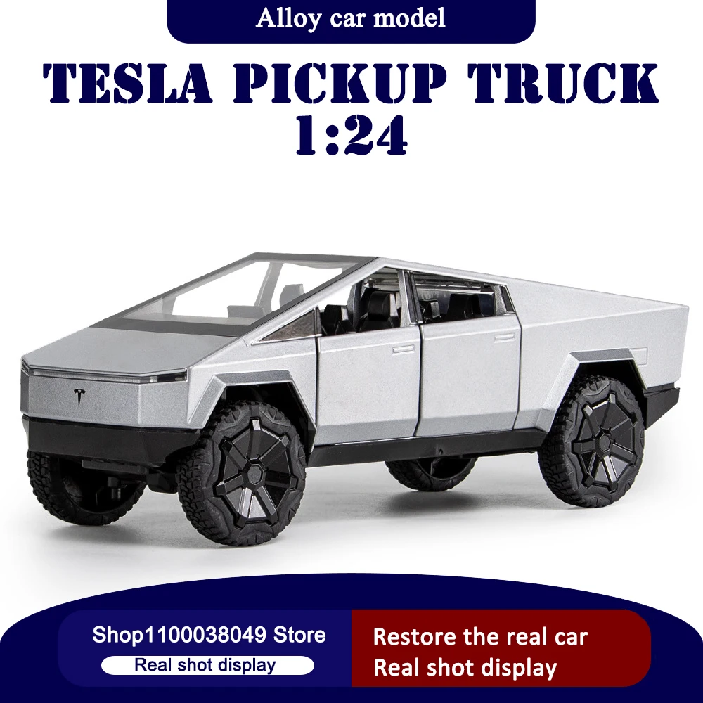 

Новинка 1/24, Tesla Cybertruck пикап, модель автомобиля из сплава, литой металлический игрушечный внедорожник, модель автомобиля, имитация коллекции,...