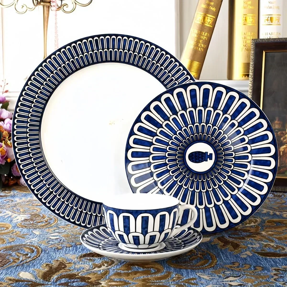 Fisch Kaffeetasse mit Untertasse Керамические комплекты Becher Set Westernliche Gerichte Espresso Tasse Gold Runde Форма