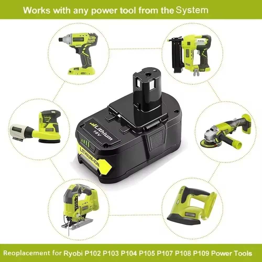 Аккумуляторная батарея 6 Ач/8 Ач для электроинструментов RYOBI P108 18 в One + Plus вольт