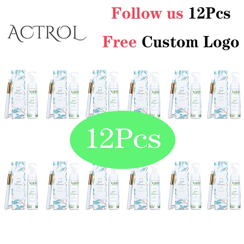 ACTROL 12Pcs 60ml Eyelash Extension Cleaner Foam Shampoo Kit Pump Press Lash Lift Eyelash Cleaner Foam Cleane For Makeup Remover