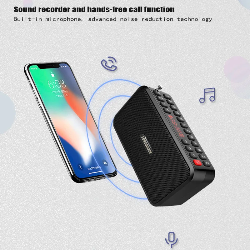 Ceny Mini Hi-Fi Bluetooth 5.0 Głośnik Radio FM TF \ USB Odtwarzacz Głośnomówiący Funkcja Połączenia Obsługa 3.5mm Słuchawki I Dwie Baterie 18650