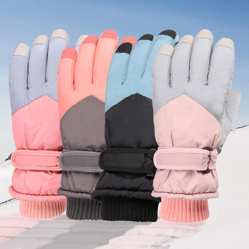 

Winter Outdoor Thickened Warm Riding Gloves Outdoor Windproof Waterproof Ladies Ski Gloves Fashion Color Matching Gloves
