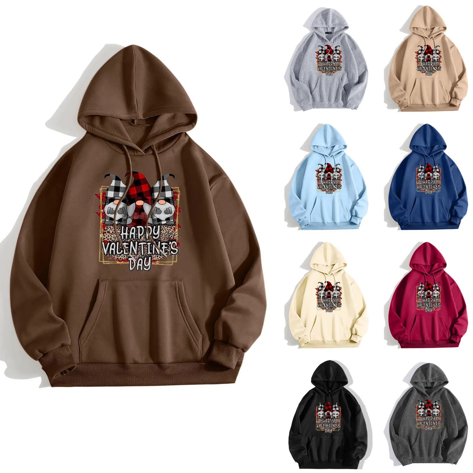 

Men Women Valentine's Day Graphic Hooded Print Long Sleeve Hooded Collar Sweatshirt Tops