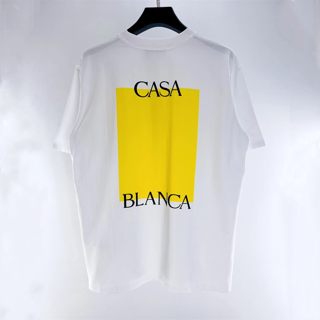 

New Yellow Block Print Casablanca T Shirt Men Women High Quality Couple Tee Top Inside Tags gym