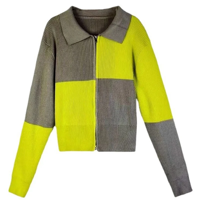 Женская трикотажная рубашка-поло на молнии демисезонный кардиган свитер пальто