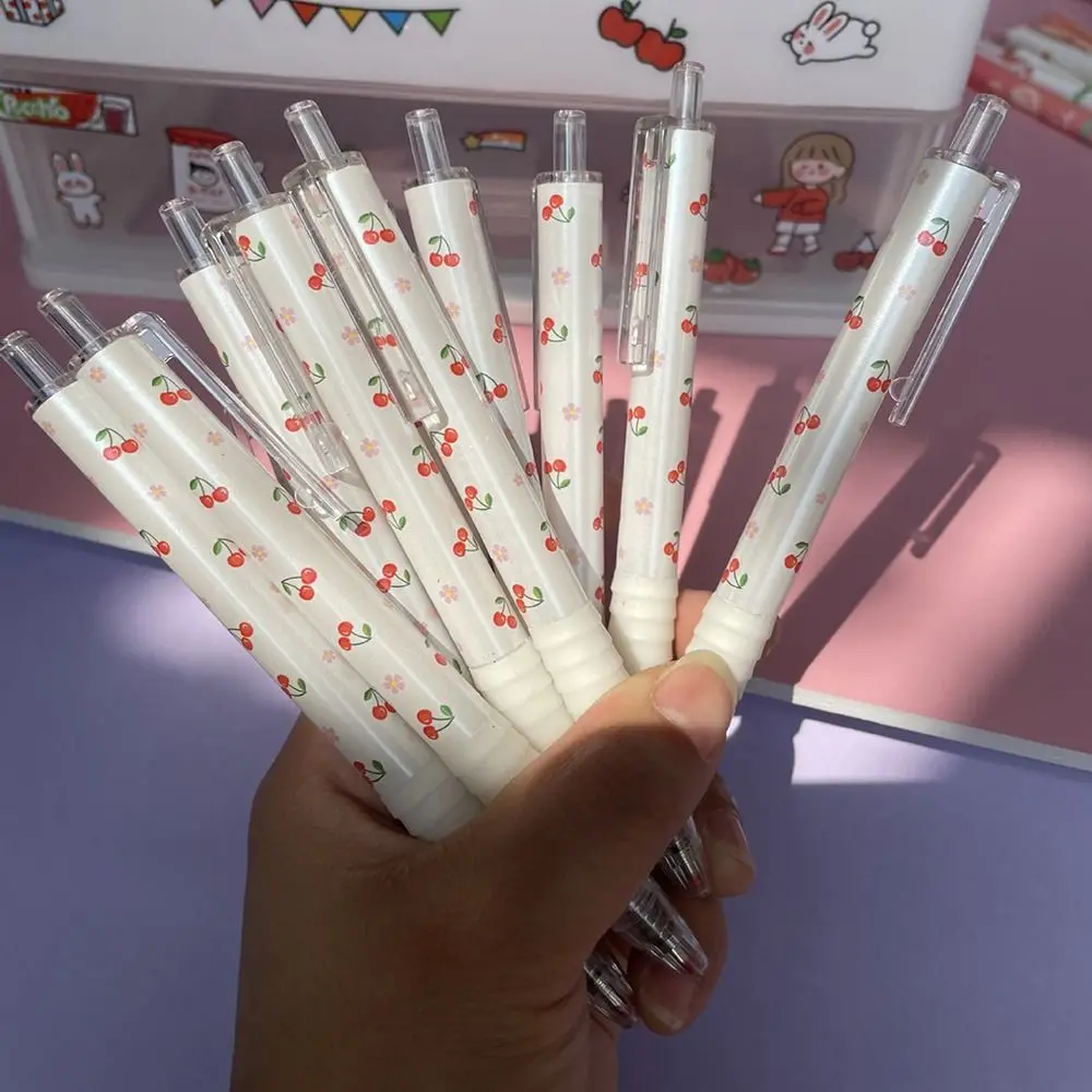 

6PCS/Set Cartoon Press Type School Office Supplies Cherry Pattern Neutral Pen Gel Pens Signature Pen BallPoint Pen