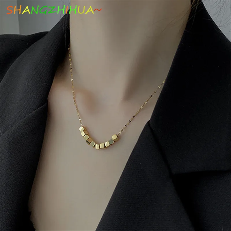 

Korea New Lucky Bead Necklace for Women Stainless Steel 2022 Jewelry Charm Metal Chain Choker Necklace Party Gift