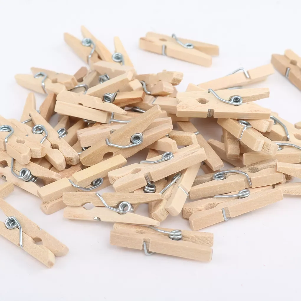 

50/100/200PCS 2.5CM Mini Natural Wooden Clothes Photo Paper Clothespin Craft Clips Portable Wood Clamp