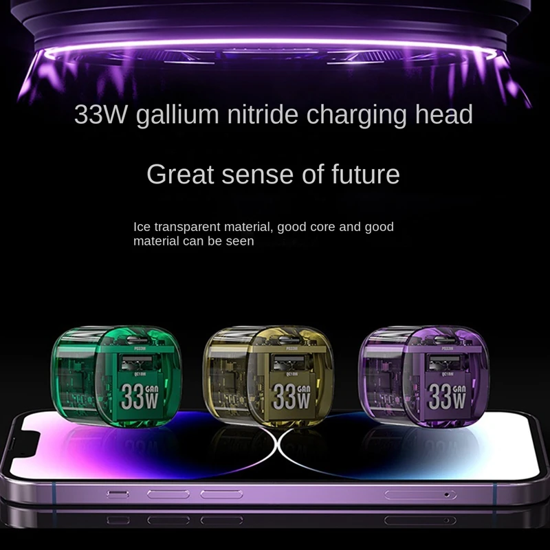 

33W Charger Transparent Punk PD20W Small-Volume Low Temperature US Fold QC Multiprotocol Phone Fast Charging Head
