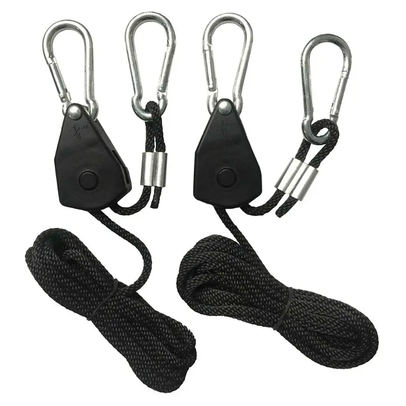 

2022 New 2pcs 1/8" Pulley Rope Ratchet 150lb Heavy Locking Hanger Lifting Lanyard for Tent Room Fan Grow Plant Camping Hiking