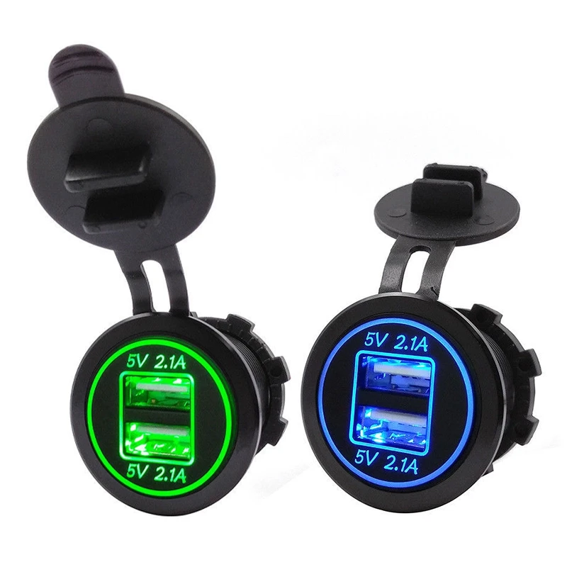 

2x 5V 4.2A Dual 2USB Charger Socket Adapter Power Outlet for 12V 24V Car Motorcycle(Green&Blue)