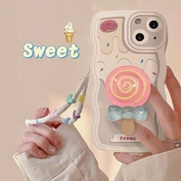 3d cartoon lollipop phone case holder for oppo realme r17 r15 reno 8 7 6 5 pro a72 cute silicone protective cover with bracelet