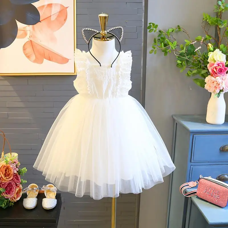 

2023 Summer Infant Birthday Dress for Baby Girl Clothes White Dress Princess Dresses Party Infant Costume Mesh Skirt