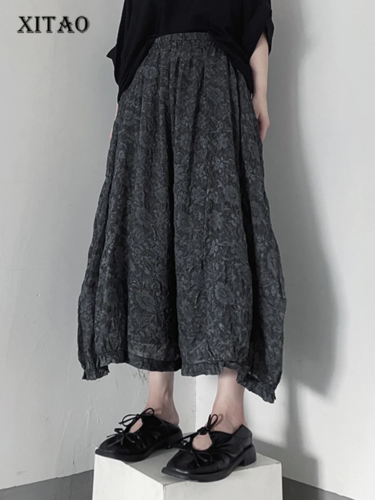 

XITAO Solid Pleated Bloomers Women Korea 2022 Summer New Arrival Personality Fashion Loose Elastic Waist Bloomer Pant WMD7148