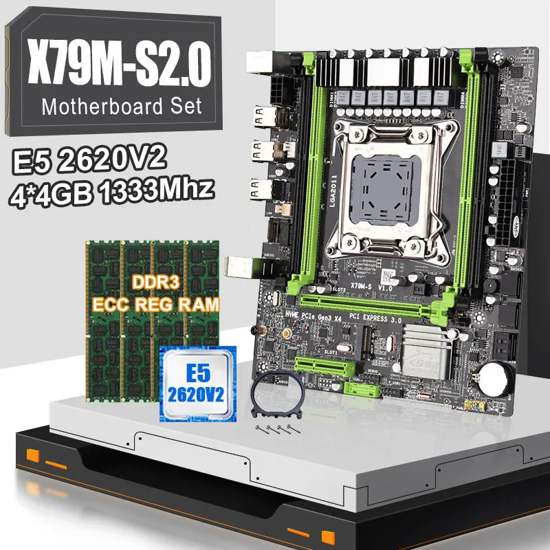 

X79 M-S motherboard set with Xeon E5 2620 V2 LGA2011 4x4GB=16GB 1333MHz DDR3 10600 ECC REG memory MATX SATA NVME M.2 SSD