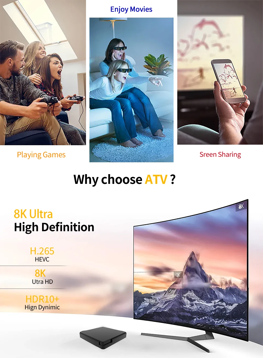 Фото ТВ-приставка Android Smart Set Top Box с поддержкой Wi-Fi 2.4G/5G, голосовым управлением и функцией стриминга, медиаплеер для дома, Android TV Box №5
