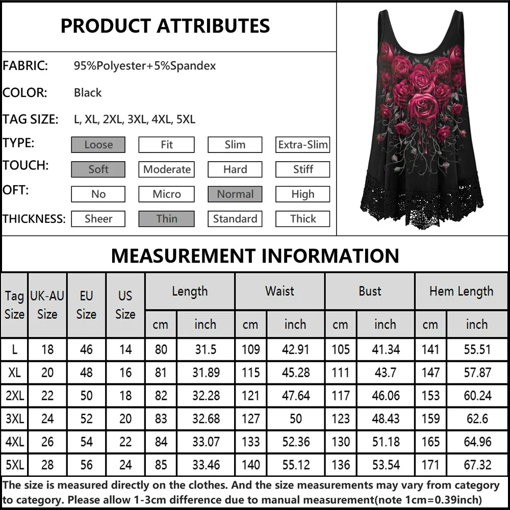 Plus Size Tank Top Women 3D Floral Print Sleeveless Top Summer Casual Ladies Gothic Irregular Hem Fashion Temperament Vest Camis