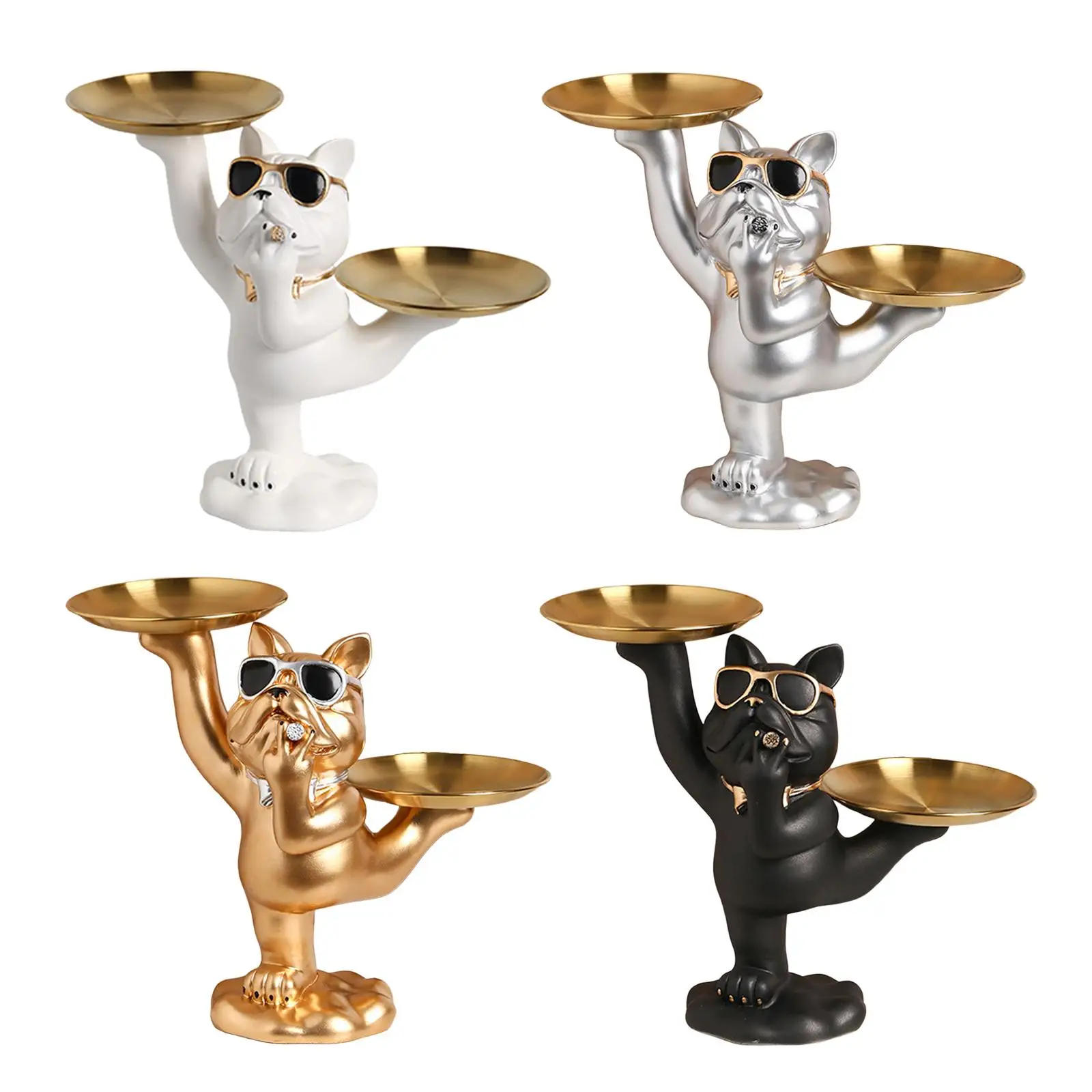 

Шикарная скульптура бульдога, статуя собаки с подносом для хранения, поделки для животных, настольная подставка-органайзер из смолы для дом...