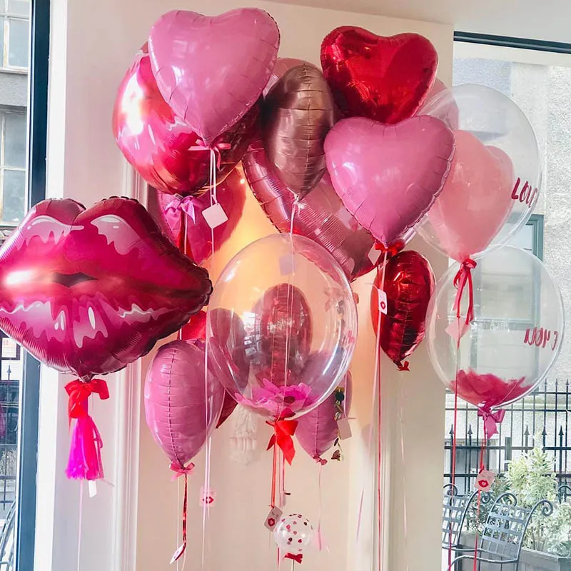 

Large Red Lips Foil Balloon 18inch heart Helium Balloon Wedding Valentine's Decoration Love Theme Party Adult Event Party Suppli