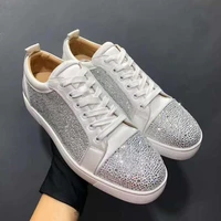 low top white sneakers men genuine leather rhinestone loafers casual flats designer shoes breathable trainers red bottom shoes