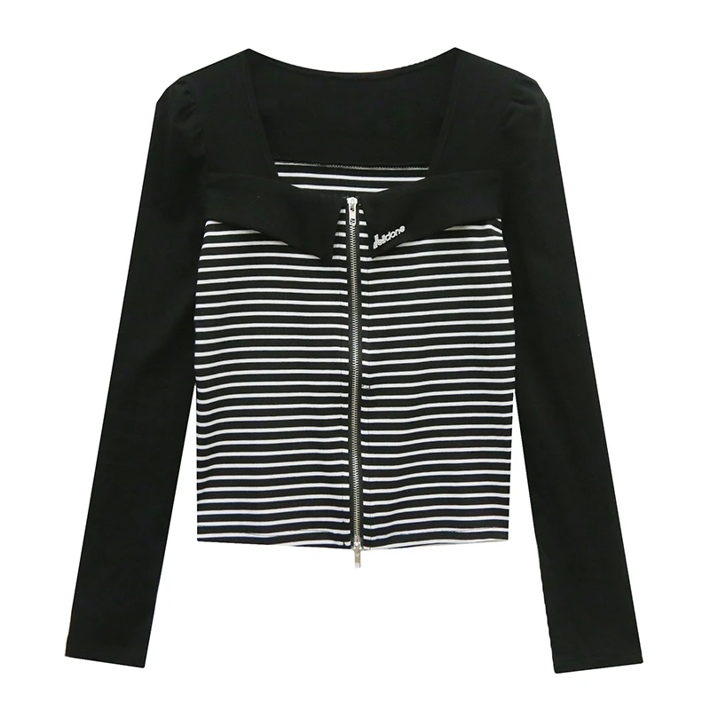 Модный черно-белый полосатый топ женская осенняя сексуальная рубашка с