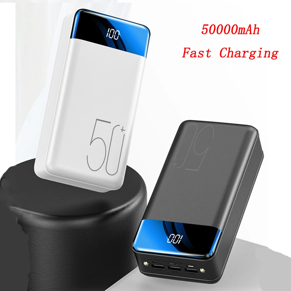 

50000 MAh Large Capacity Digital Display Three-port Input Three-port Output Dual LED Strong Light Flashlight Portable Power Bank