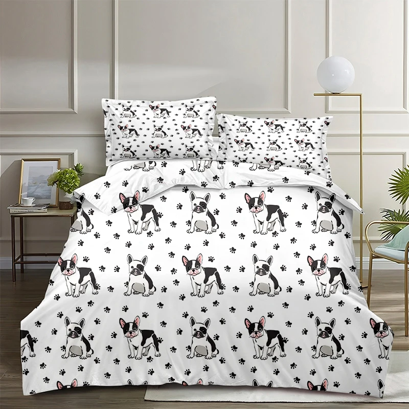 

3d French Bulldog Dog Bedding Set Cute Puppy Duvet Cover Cartoon Pet Dog Double Queen King Size 2/3pcs Kids Adults Quilt Sets