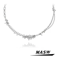 masw trendy jewelry one layer chain necklace cool design high quality brass aaaaa zircon geometric pendant necklace for women