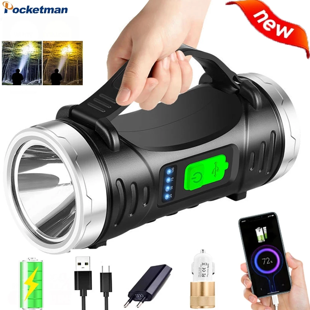 

Most Powerful Handheld LED Flashlight Rechargeable Work Light Super Bright Searchlight Waterproof Torch Spotlight High Lumen