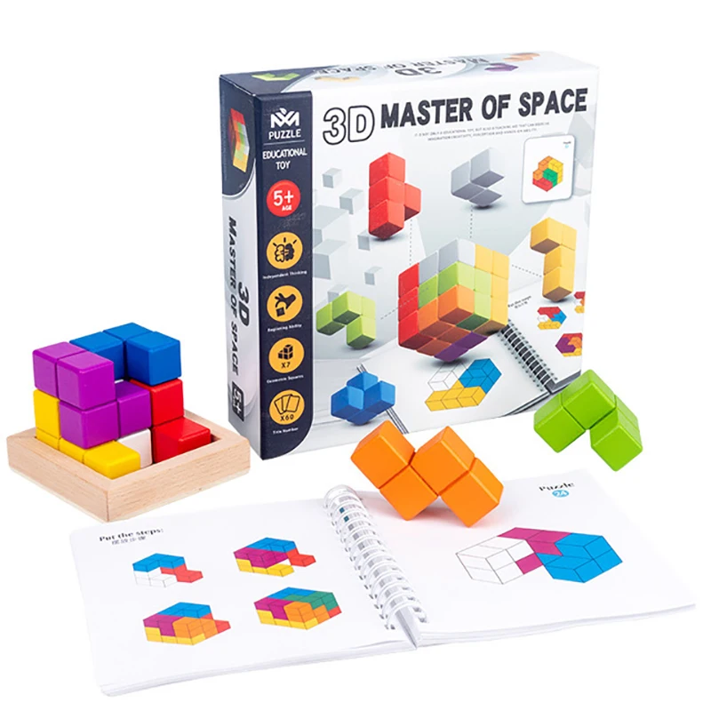 

New Kids Wooden Toys 3D Puzzle Logic Game 3D Spatial Thinking DIY Table Game Puzzles Cube Edcuational Toys for Children Gift