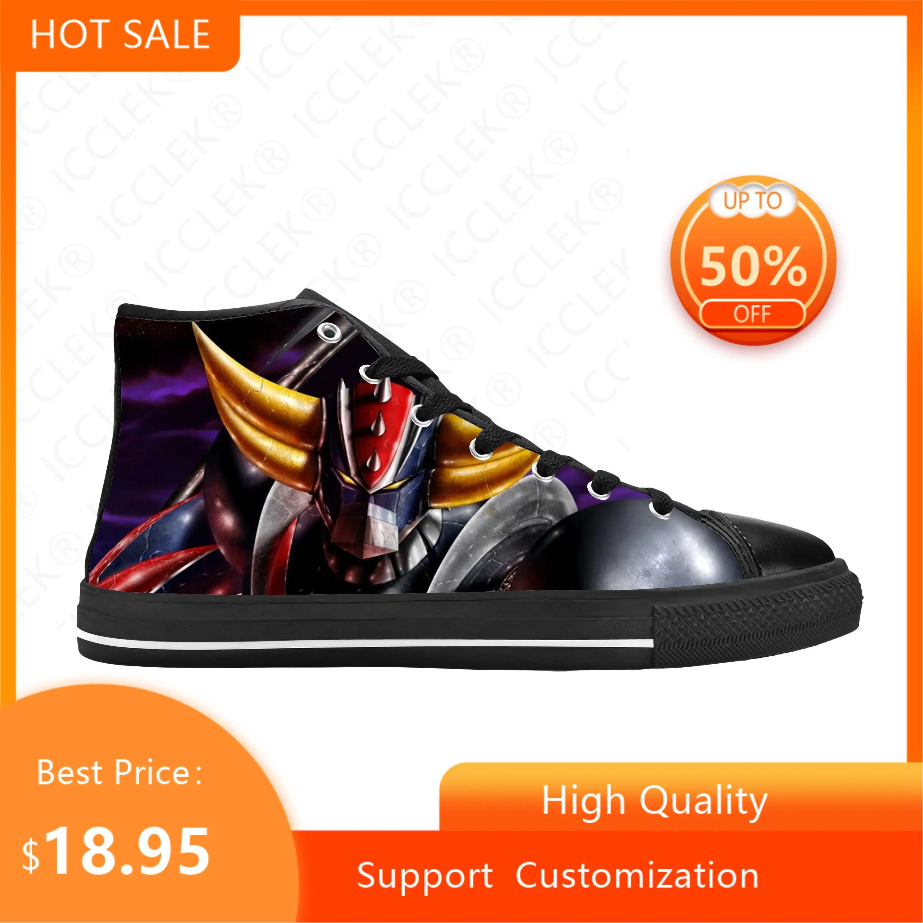 

Кроссовки мужские/женские из аниме-ткани, удобные дышащие, с высоким берцем, с мультяшным манга, НЛО, робот грендайзер, гольдрейк, повседневная обувь с 3D принтом