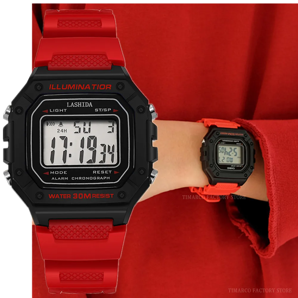 

Модные спортивные электронные часы для женщин и мужчин, водонепроницаемые квадратные светодиодные цифровые часы, женские наручные часы с к...