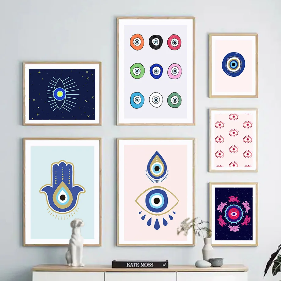 

Abstract Evil Eye Turkish Hamsa Minimal Wall Art Canvas PostersPainting And Prints Boho Wall Pictures For Living Room Decor