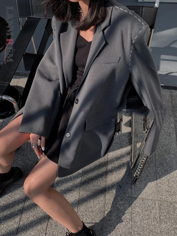 

LANMREM High Street Women Blazer Notched Single Breasted Solid Color Coat Office Lady Fashion Clothing 2022 Autumn New 2R3955