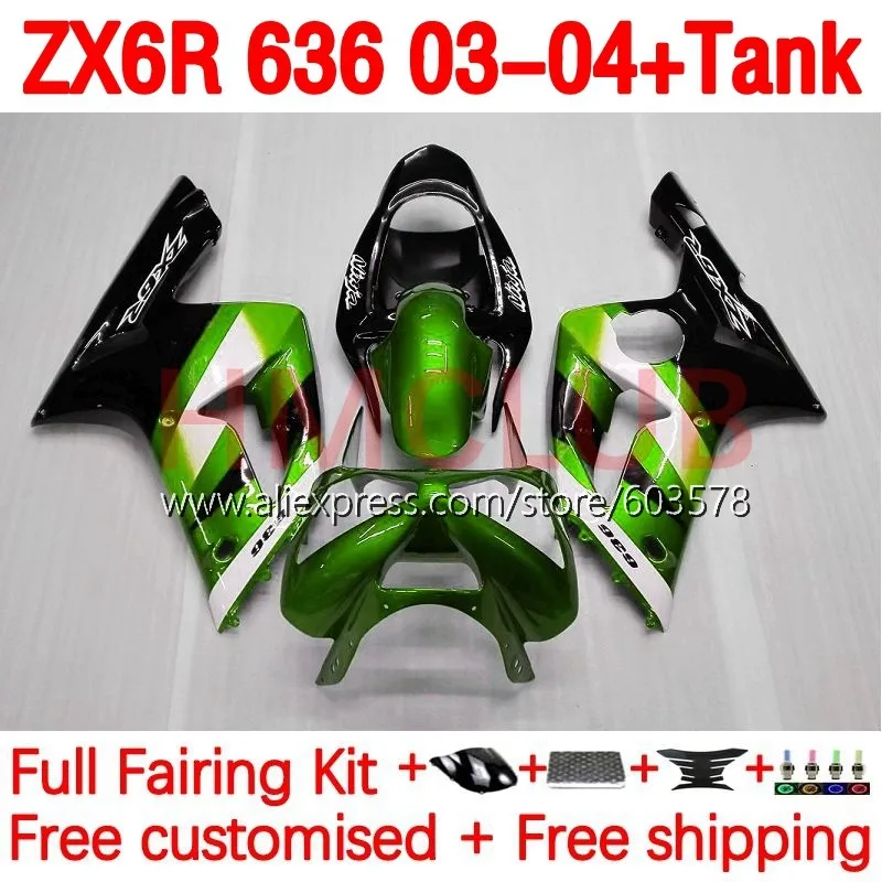 

+Tank OEM For KAWASAKI NINJA ZX-636 ZX-6R ZX 6R 636 6 R 600CC ZX636 ZX6R 03 04 2003 2004 Injection Fairing 204No.44 stock green