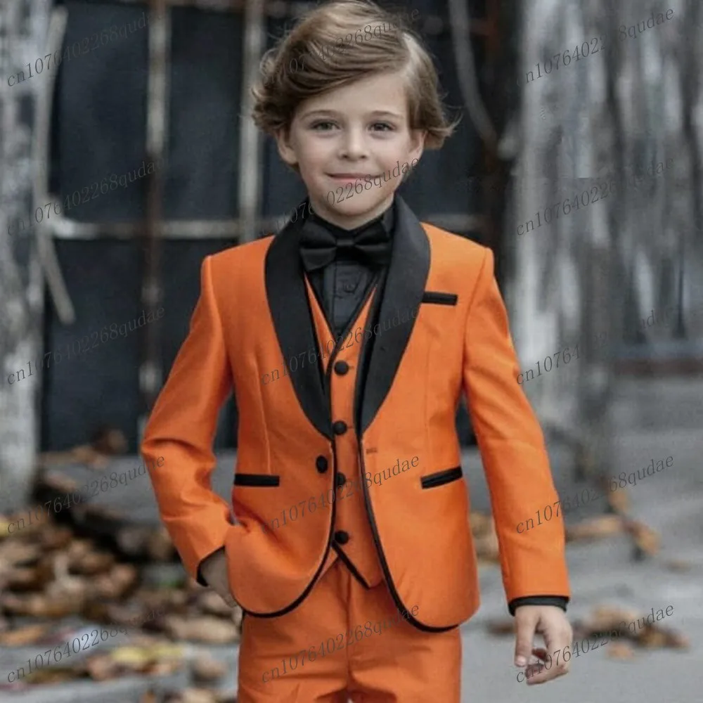 Оранжевый костюм для мальчика с черным воротником деловой детский смокинг
