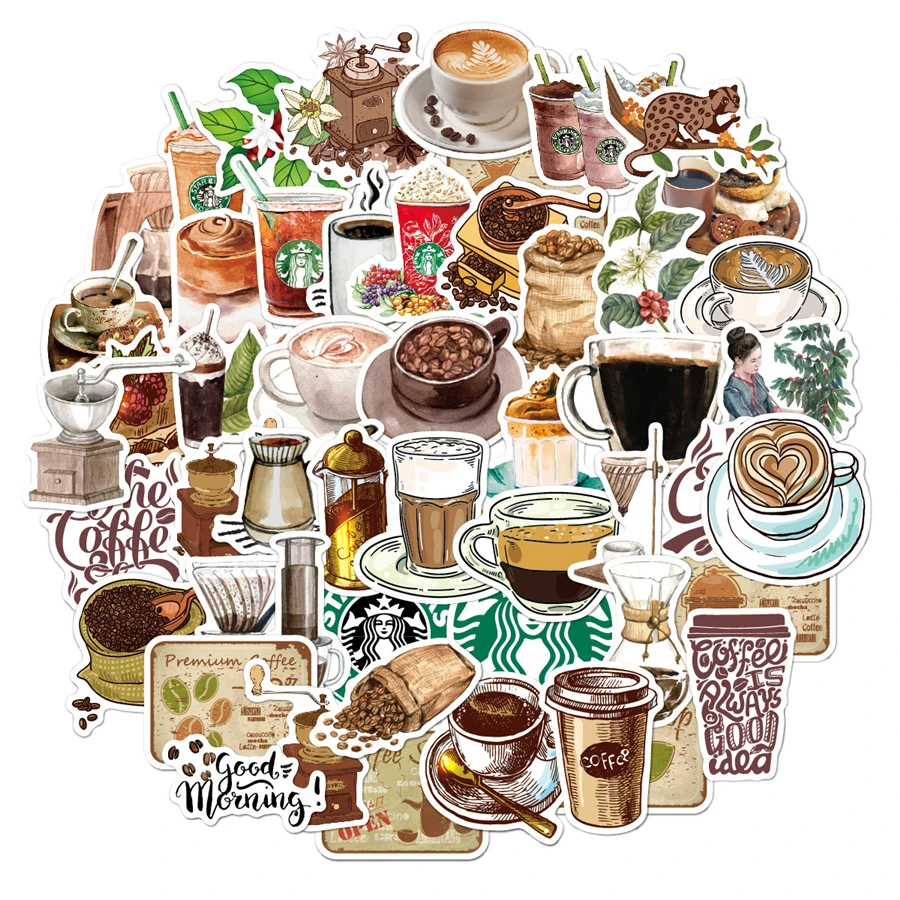

50PC Retro Coffee Graffiti Stickers Vinyl Waterproof Stickers Luggage Guitar Skateboard Water Bottle Laptop Stickers for Macbook