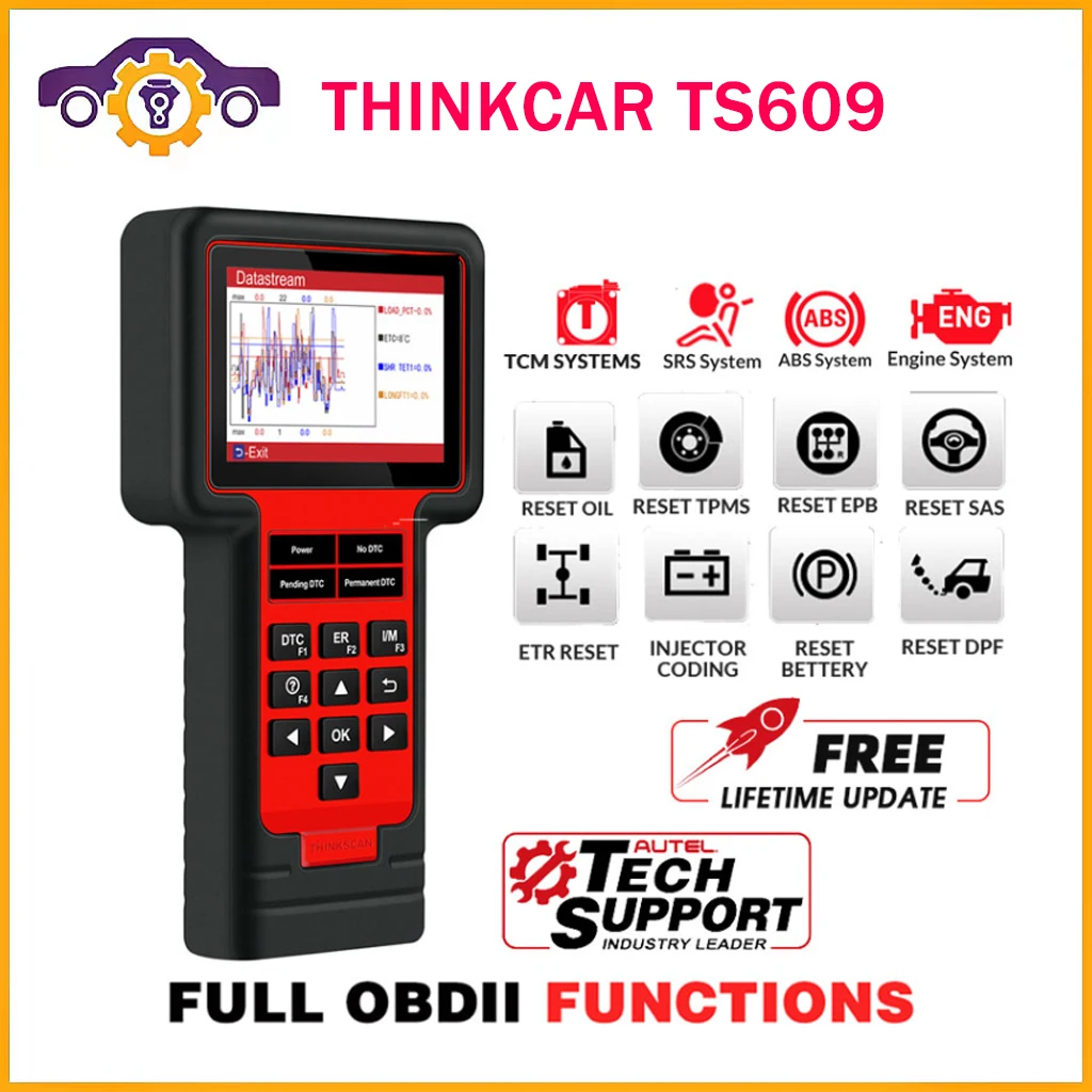 Считыватель кодов THINKCAR TS609 Obd2, сканер для систем ECM TCM ABS SRS с 8 сбросами, пожизненное бесплатное обновление PK CRP129