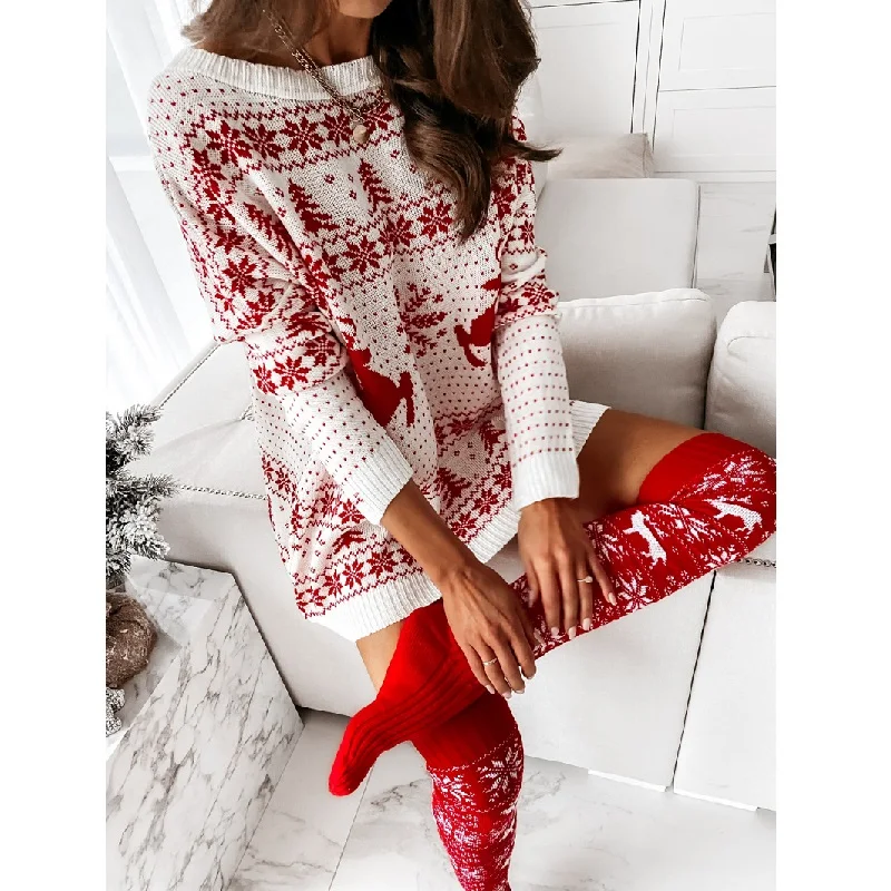 Christmas Stockings Women's Long Knitted Stockings for Girls Ladies Women Winter Knit Socks Thigh High Over The Knee Socks