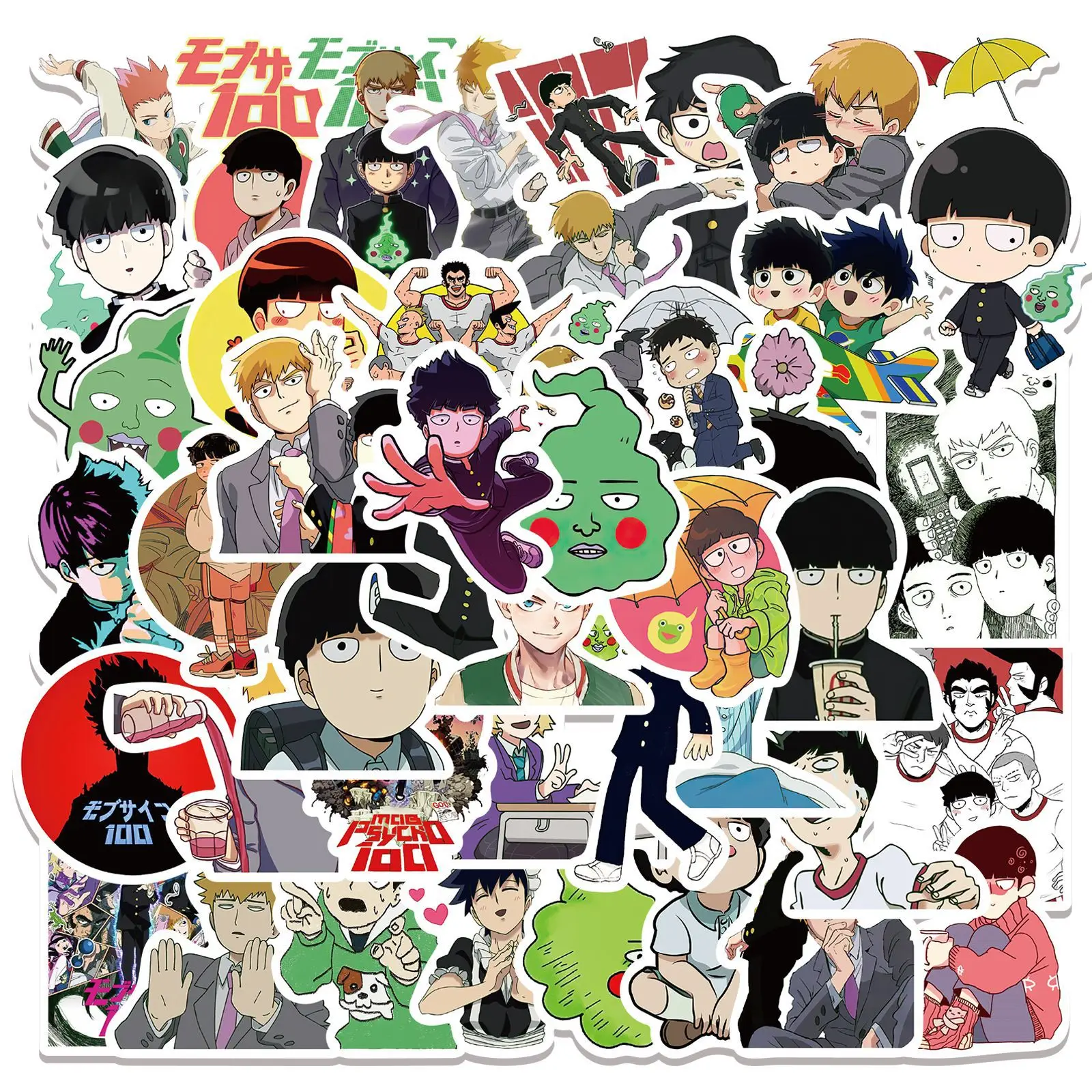 

50Pcs Mobu Saiko Hyaku Graffiti Stickers Mob Psycho 100 for Luggage Laptop Skateboard Sticker Moto Bicycle Guitar Fridge