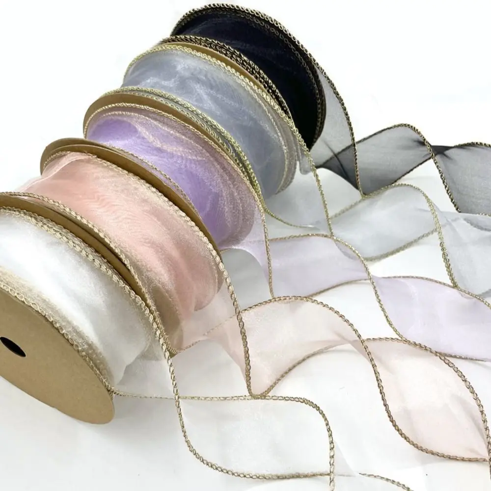 

Colorful Golden Edge ribbon Artistic DIY Lace Chiffon Bow Ribbon Gift Wrapping Ribbons Bouquet Wedding Decoration