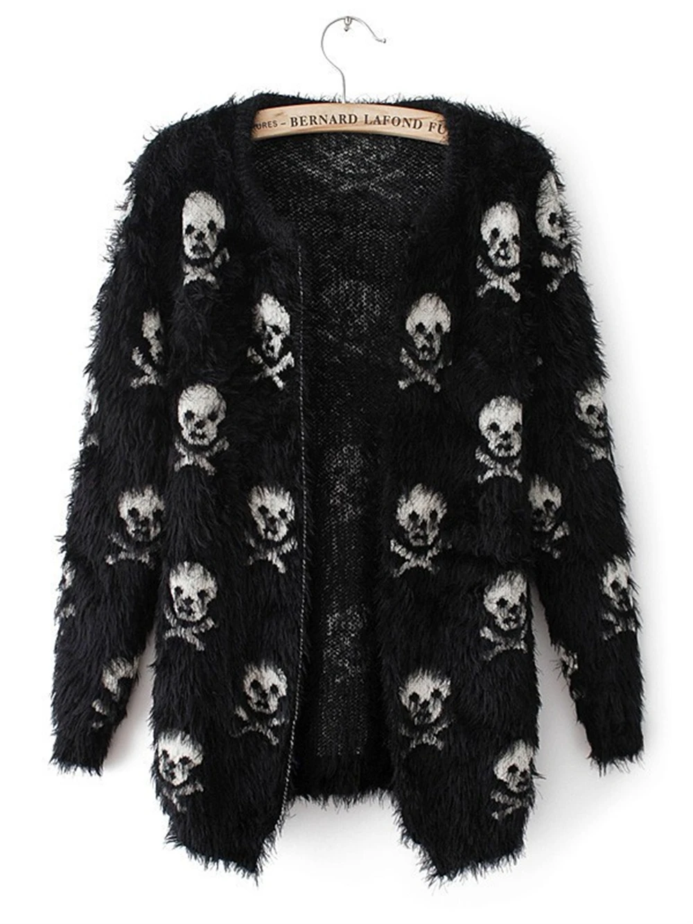Женский мохеровый кардиган с черепами теплый в готическом стиле длинным рукавом